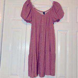 Purple Bell Sleeved Tiered Babydoll V- Neck Dress